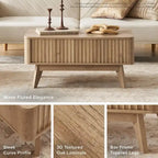 Table basse relevable avec rangement, panneaux cannelés, style Art déco – 1 personne