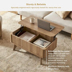 Table basse relevable avec rangement, panneaux cannelés, style Art déco – 1 personne