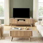 Table basse relevable avec rangement, panneaux cannelés, style Art déco – 1 personne