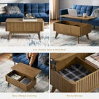 Table basse relevable avec rangement, panneaux cannelés, style Art déco – 1 personne