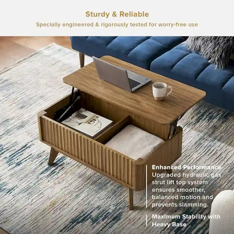 Table basse relevable avec rangement, panneaux cannelés, style Art déco – 1 personne