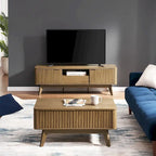Table basse relevable avec rangement, panneaux cannelés, style Art déco – 1 personne