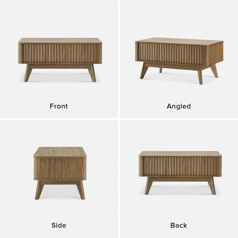 Table basse relevable avec rangement, panneaux cannelés, style Art déco – 1 personne