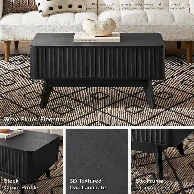 Table basse relevable avec rangement, panneaux cannelés, style Art déco – 1 personne