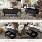 Table basse relevable avec rangement, panneaux cannelés, style Art déco – 1 personne