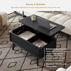 Table basse relevable avec rangement, panneaux cannelés, style Art déco – 1 personne