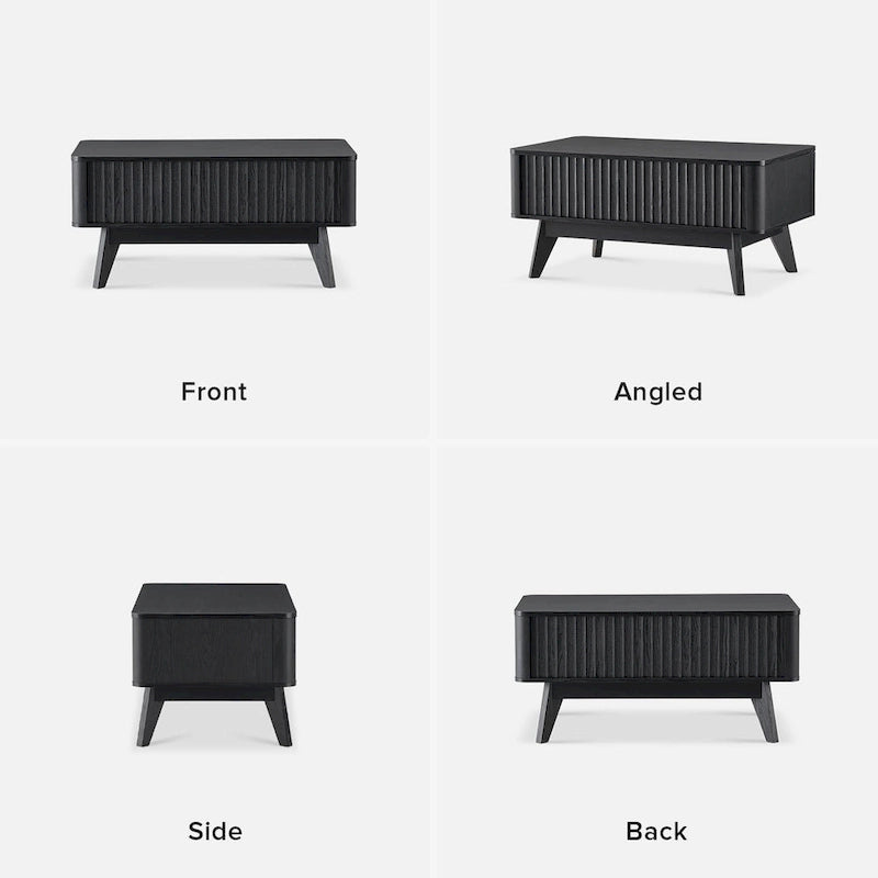 Table basse relevable avec rangement, panneaux cannelés, style Art déco – 1 personne
