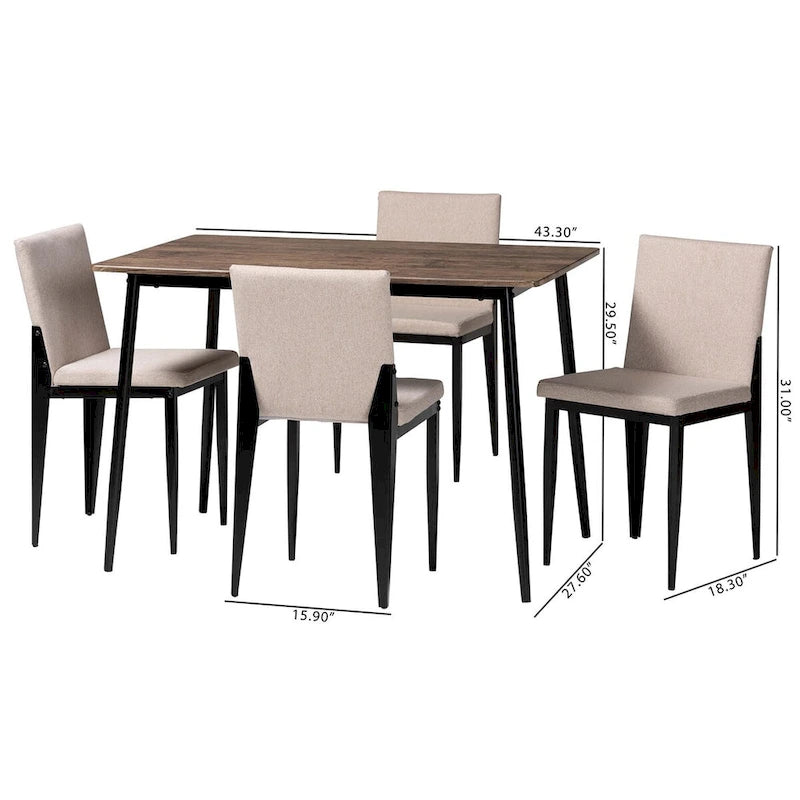 Ensemble de salle à manger 5 pièces en tissu et métal Bishop Industrial