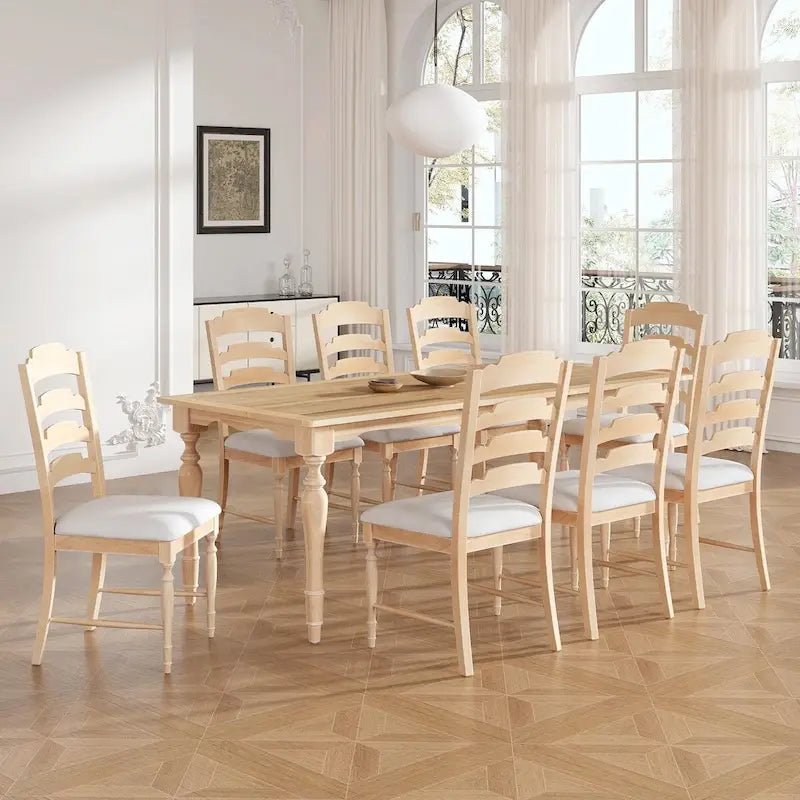 Ensemble de salle à manger extensible 9 pièces avec rallonge amovible et 8 chaises de salle à manger rembourrées