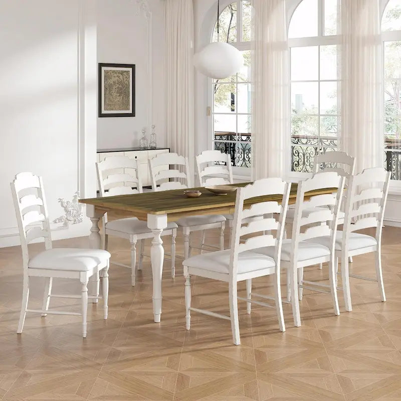 Ensemble de salle à manger extensible 9 pièces avec rallonge amovible et 8 chaises de salle à manger rembourrées