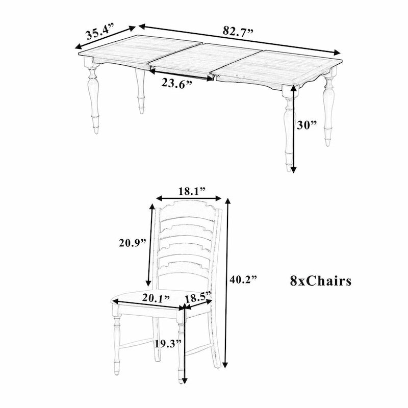 Ensemble de salle à manger extensible 9 pièces avec rallonge amovible et 8 chaises de salle à manger rembourrées