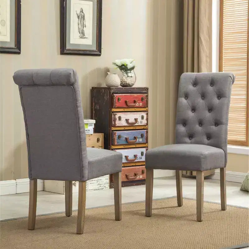 Chaise de salle à manger Parsons capitonnée en bois massif Roundhill Furniture Habit, grise, lot de 2