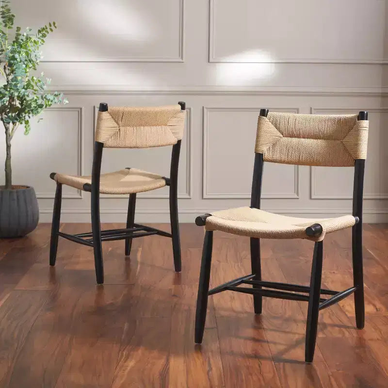 Chaise de salle à manger Floryn Rope (lot de 2) - DCH8805 - Naturel/Noir - Safavieh