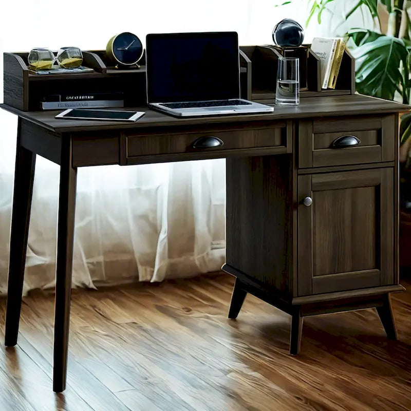 Bureau avec huche Chêne doré / Chêne fumé – Style moderne, 1 personne