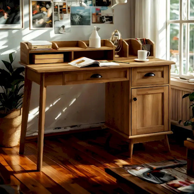 Bureau avec huche Chêne doré / Chêne fumé – Style moderne, 1 personne