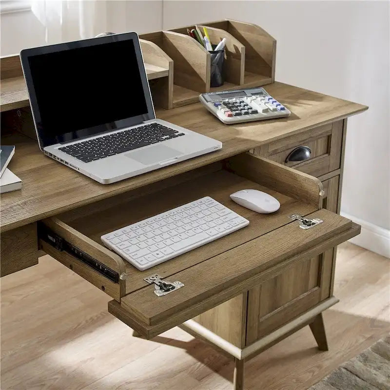 Bureau avec huche Chêne doré / Chêne fumé – Style moderne, 1 personne