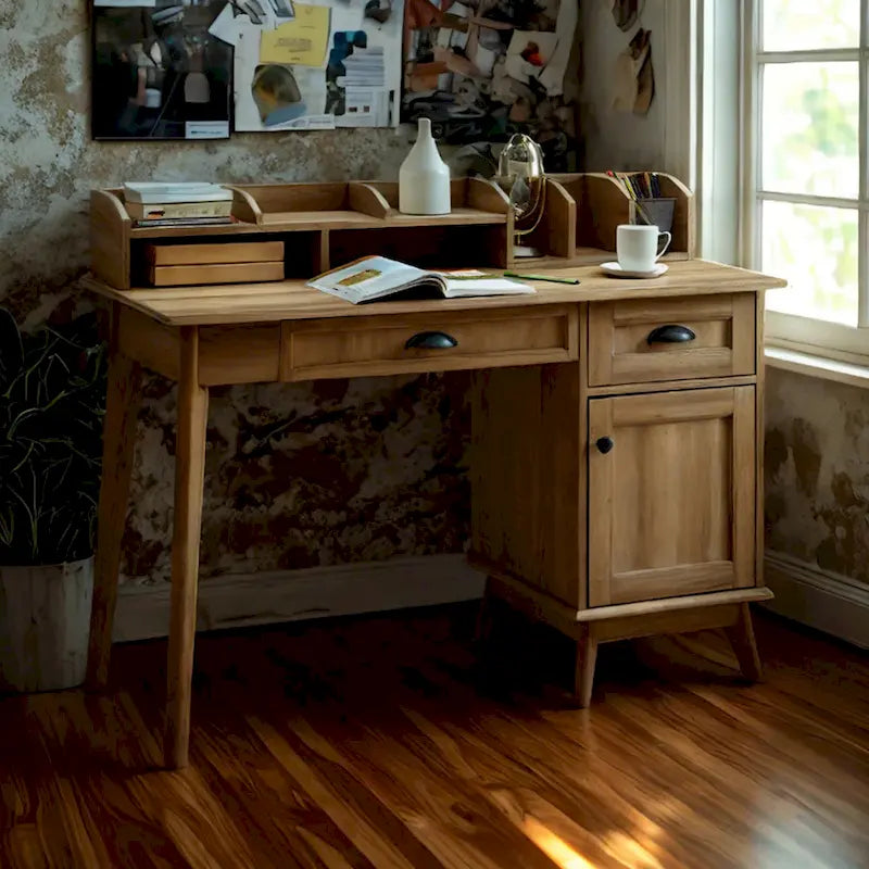 Bureau avec huche Chêne doré / Chêne fumé – Style moderne, 1 personne