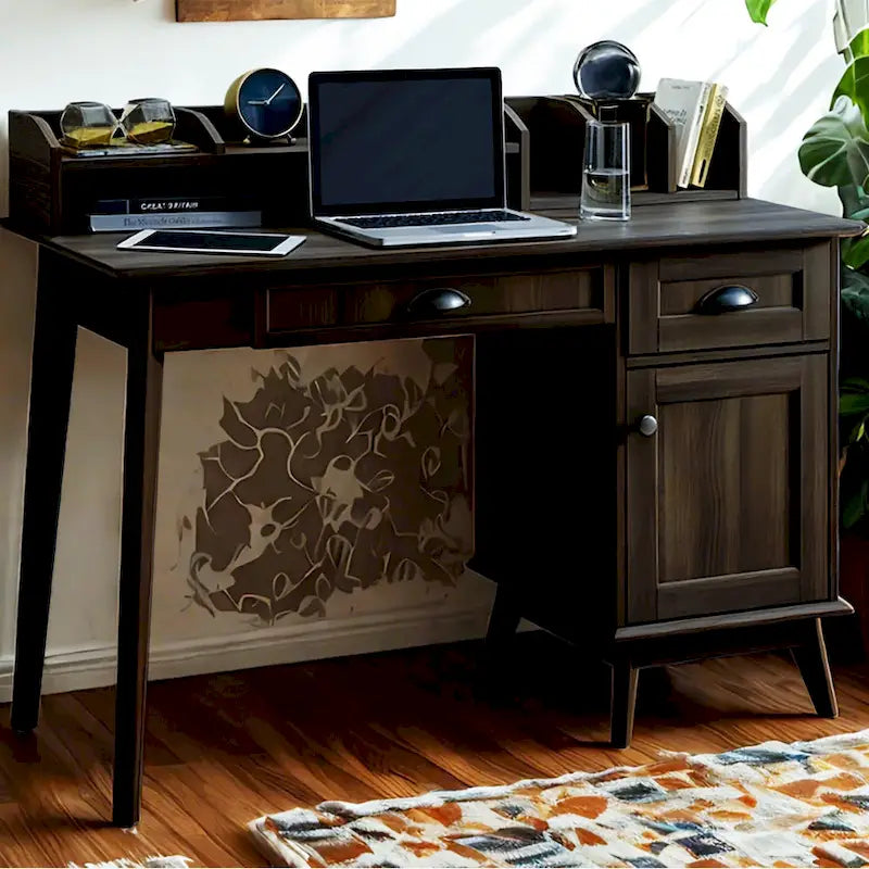 Bureau avec huche Chêne doré / Chêne fumé – Style moderne, 1 personne