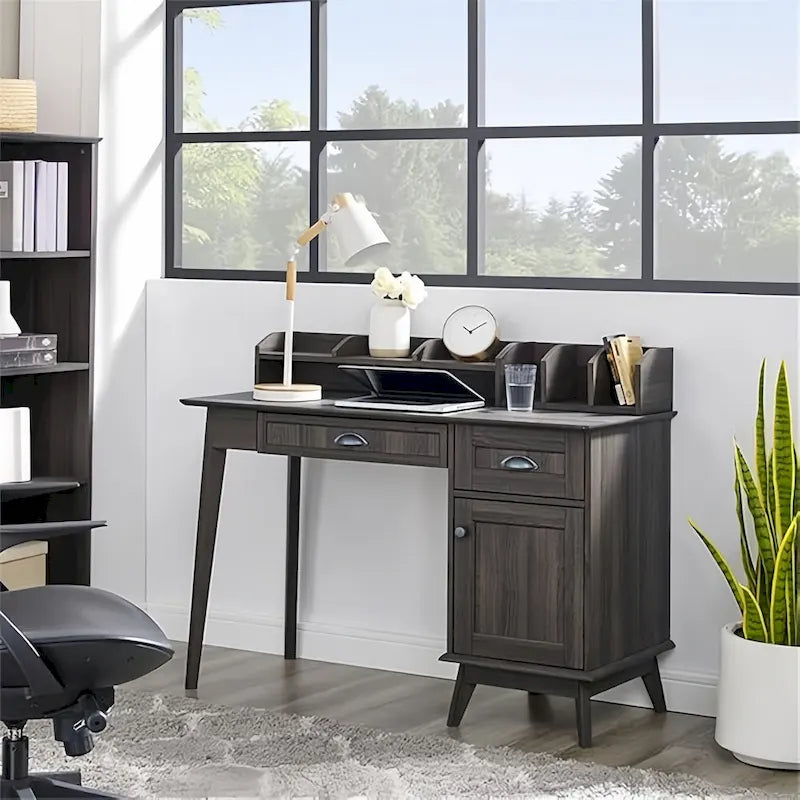 Bureau avec huche Chêne doré / Chêne fumé – Style moderne, 1 personne