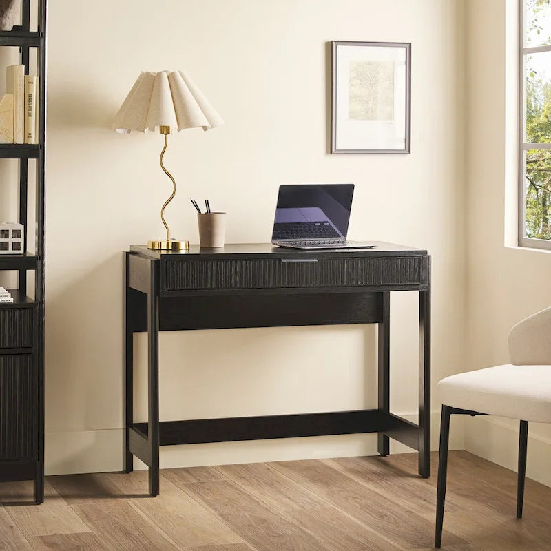 Bureau en Chêne Côtier / Jonc Noir avec Tiroir, Simple