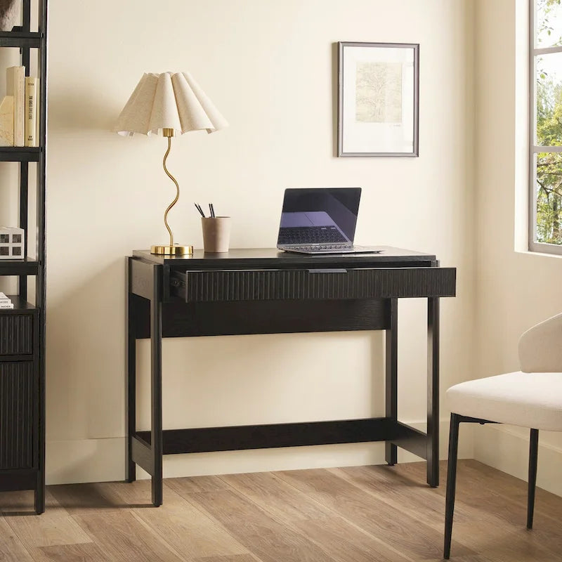 Bureau en Chêne Côtier / Jonc Noir avec Tiroir, Simple