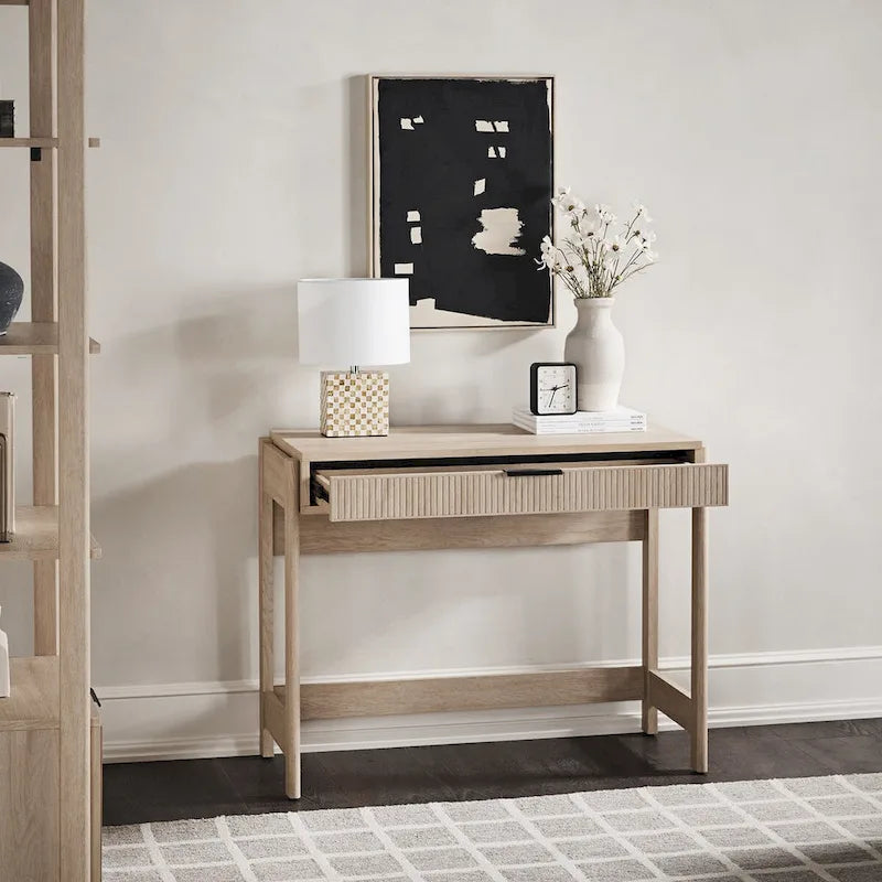 Bureau en Chêne Côtier / Jonc Noir avec Tiroir, Simple