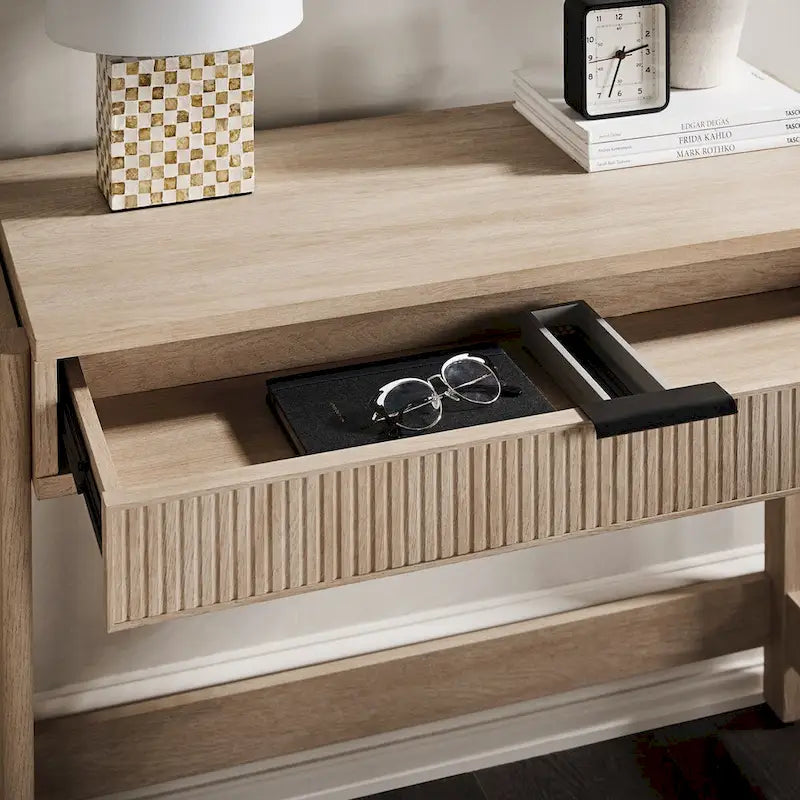 Bureau en Chêne Côtier / Jonc Noir avec Tiroir, Simple