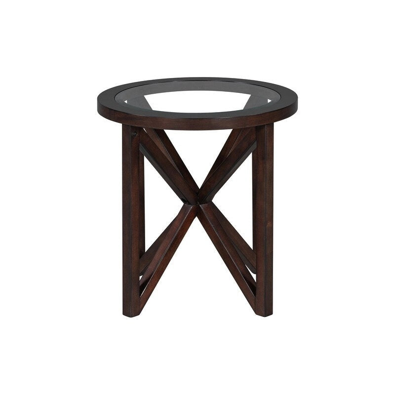 Table basse en verre trempé ronde/ovale noire/marron avec base en bois massif