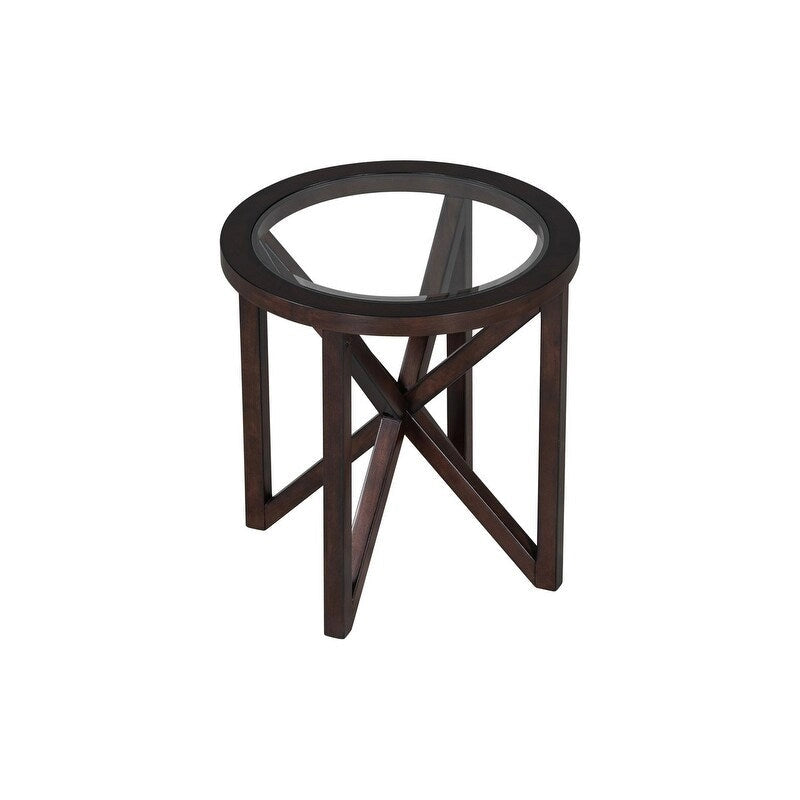 Table basse en verre trempé ronde/ovale noire/marron avec base en bois massif