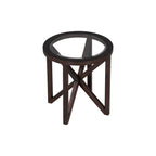 Table basse en verre trempé ronde/ovale noire/marron avec base en bois massif
