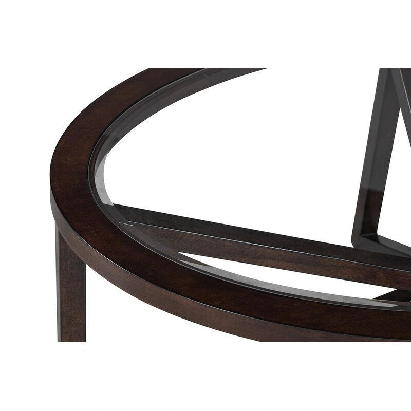 Table basse en verre trempé ronde/ovale noire/marron avec base en bois massif
