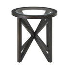 Table basse en verre trempé ronde/ovale noire/marron avec base en bois massif