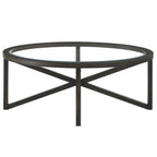 Table basse en verre trempé ronde/ovale noire/marron avec base en bois massif