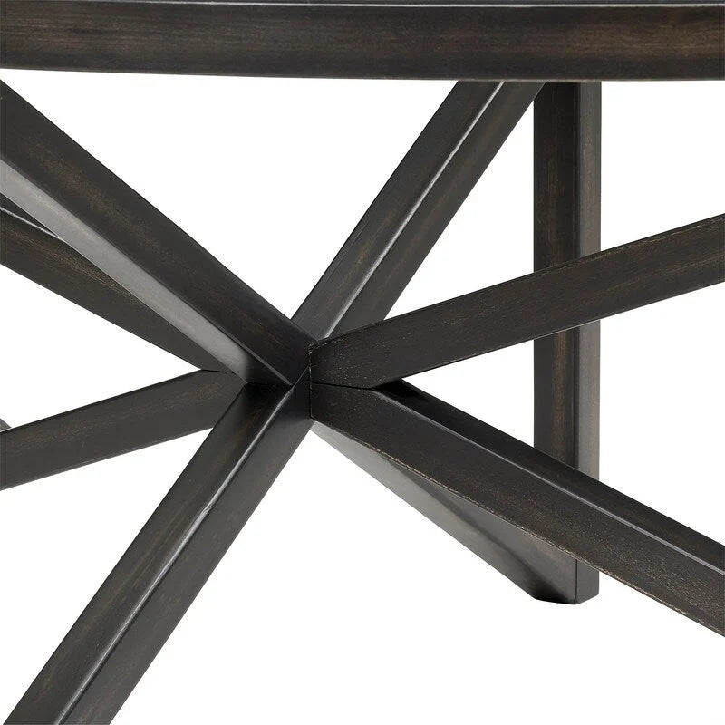Table basse en verre trempé ronde/ovale noire/marron avec base en bois massif