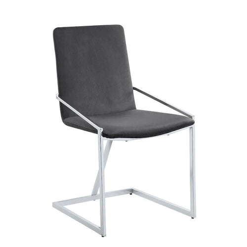 Lot de 2 chaises de salle à manger latérales de 23 pouces, velours gris, piètement en métal chromé moderne