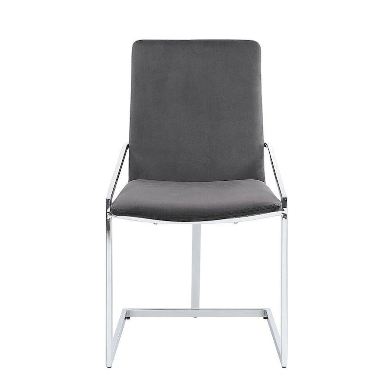 Lot de 2 chaises de salle à manger latérales de 23 pouces, velours gris, piètement en métal chromé moderne