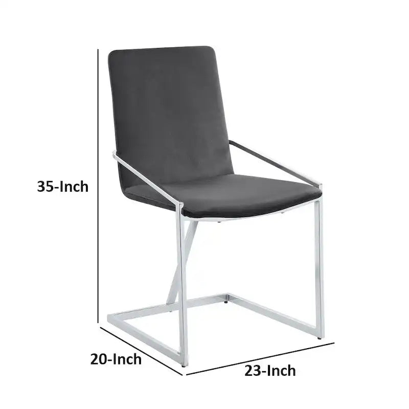 Lot de 2 chaises de salle à manger latérales de 23 pouces, velours gris, piètement en métal chromé moderne