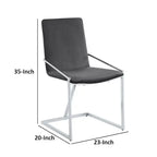 Lot de 2 chaises de salle à manger latérales de 23 pouces, velours gris, piètement en métal chromé moderne