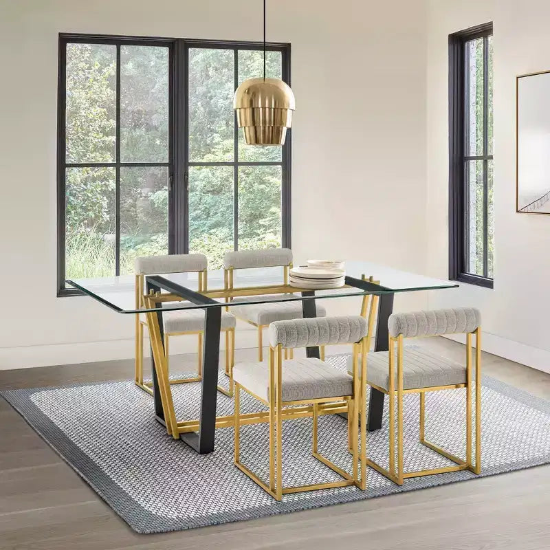 Lot de 2 chaises de salle à manger Anastasia en acier inoxydable brossé et tissu d'Armen Living