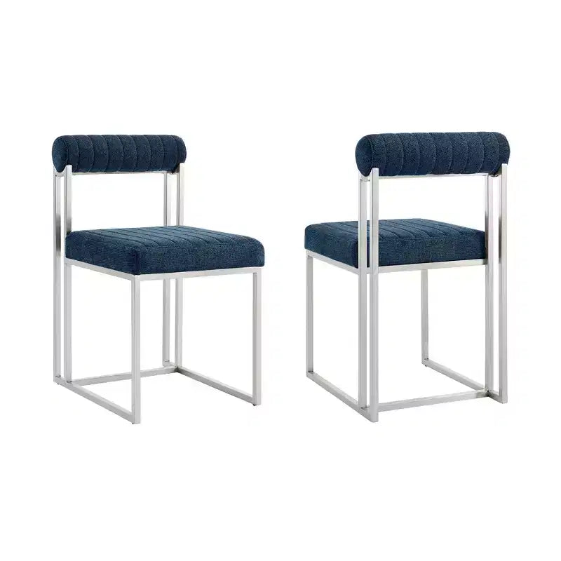 Lot de 2 chaises de salle à manger Anastasia en acier inoxydable brossé et tissu d'Armen Living