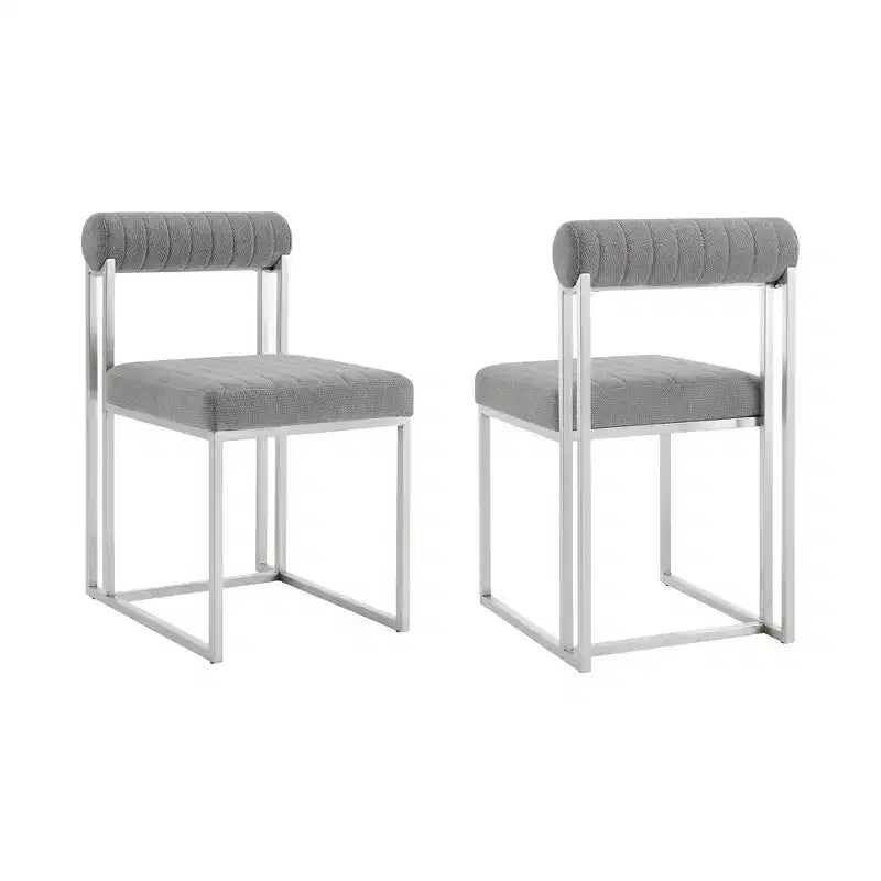 Lot de 2 chaises de salle à manger Anastasia en acier inoxydable brossé et tissu d'Armen Living