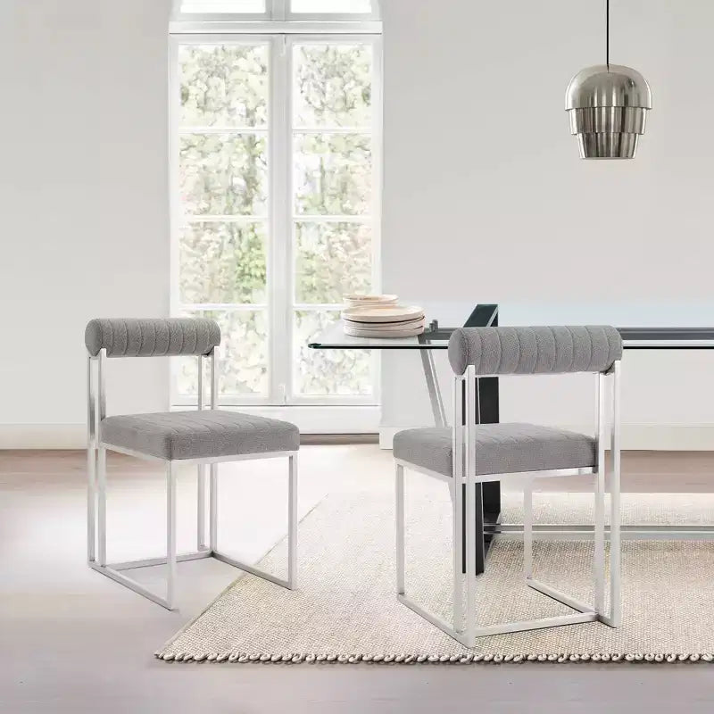 Lot de 2 chaises de salle à manger Anastasia en acier inoxydable brossé et tissu d'Armen Living