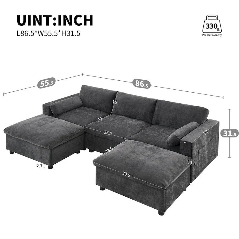 Ensemble de canapé convertible d'angle en U 5 places Merax