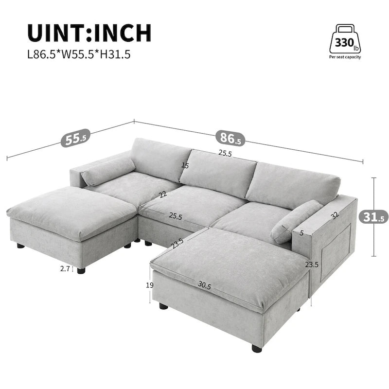 Ensemble de canapé convertible d'angle en U 5 places Merax
