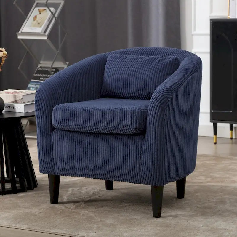 Fauteuil simple en velours côtelé, style Mid-Century, 1 place – Bleu marine / Noir / Camel / Beige / Gris foncé / Émeraude