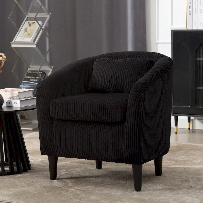 Fauteuil simple en velours côtelé, style Mid-Century, 1 place – Bleu marine / Noir / Camel / Beige / Gris foncé / Émeraude