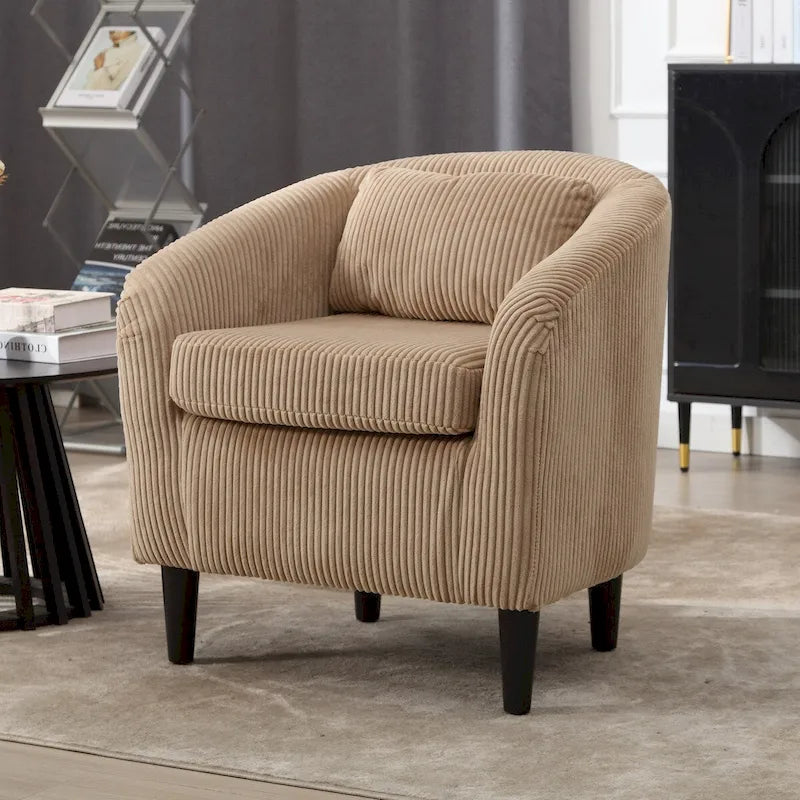 Fauteuil simple en velours côtelé, style Mid-Century, 1 place – Bleu marine / Noir / Camel / Beige / Gris foncé / Émeraude