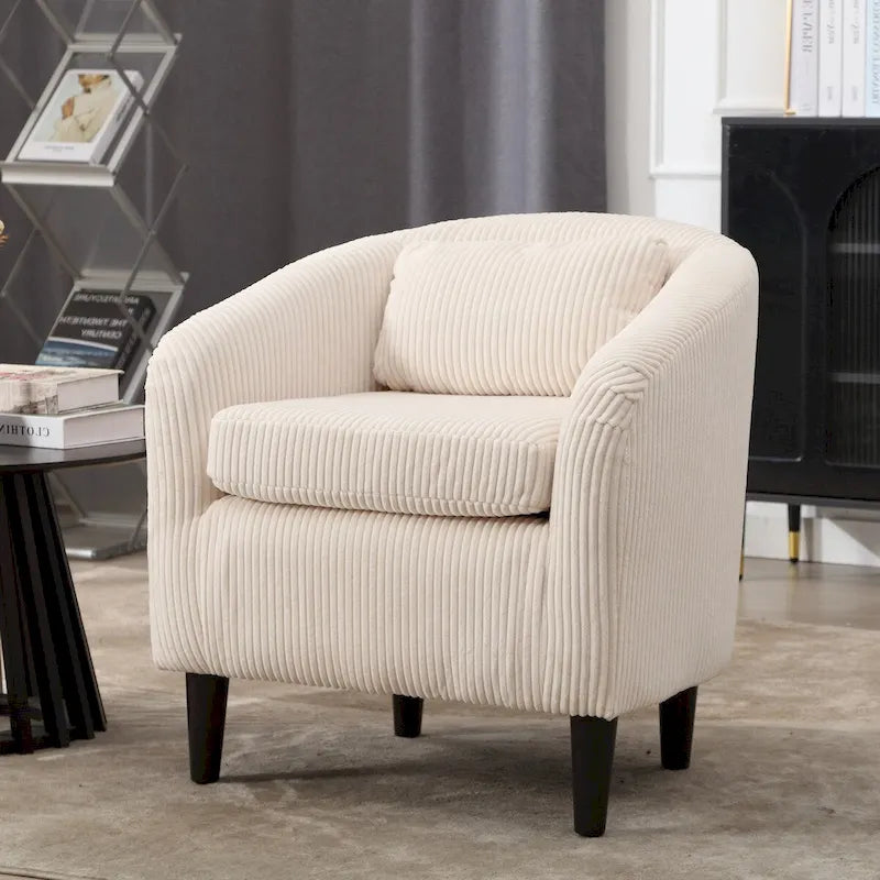 Fauteuil simple en velours côtelé, style Mid-Century, 1 place – Bleu marine / Noir / Camel / Beige / Gris foncé / Émeraude