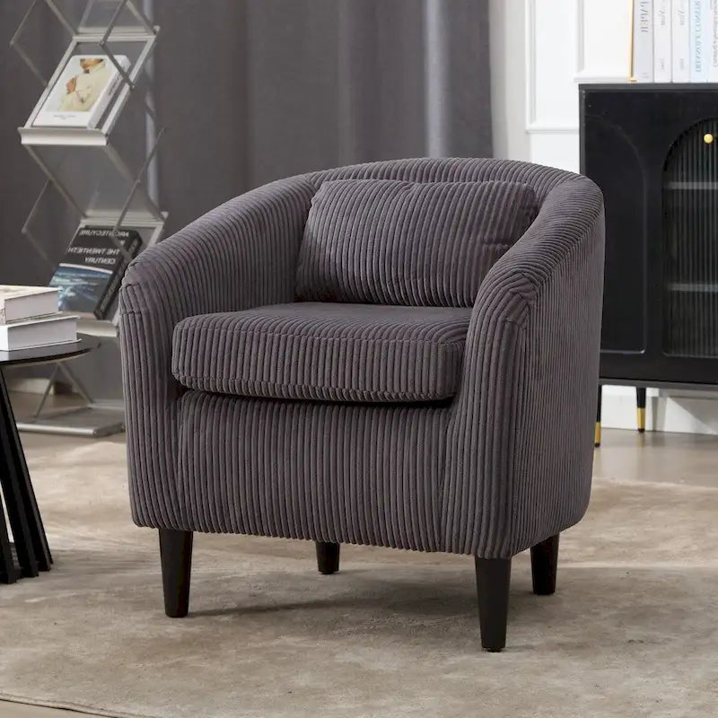 Fauteuil simple en velours côtelé, style Mid-Century, 1 place – Bleu marine / Noir / Camel / Beige / Gris foncé / Émeraude