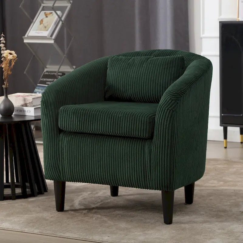 Fauteuil simple en velours côtelé, style Mid-Century, 1 place – Bleu marine / Noir / Camel / Beige / Gris foncé / Émeraude